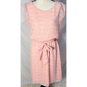 Pink Coquette Lace Printed A Line Dress Retro Belted Bow Sleeveless